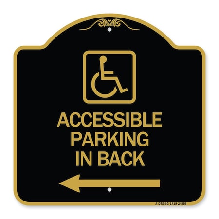 Signmission Accessible Parking on Left Arrow W/ Graphic, Black & Gold Aluminum Sign, 18" x 18", BG-1818-24356 A-DES-BG-1818-24356